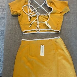 Anthropologie Yellow Pencil Skirt with White Trim